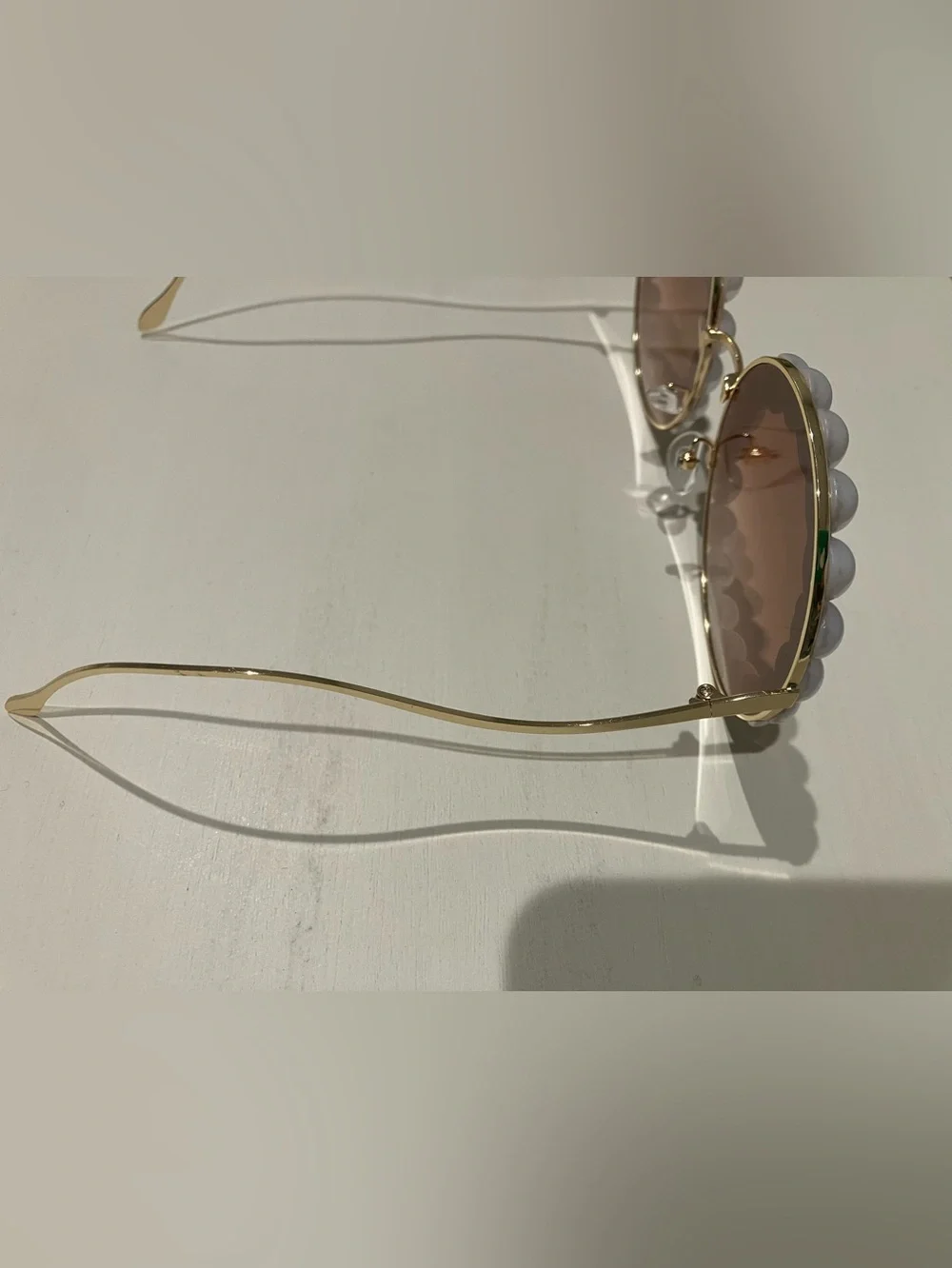 Retro Pearl-Trim Round Sunglasses